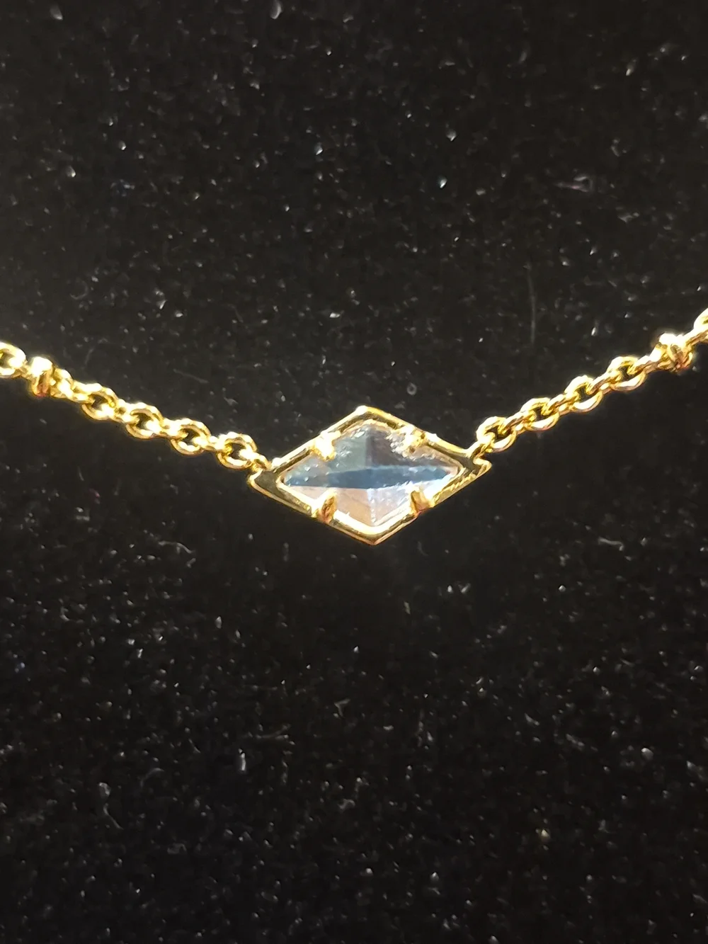 Kendra Scott Gold Tone 3 Stone Station Necklace Blue Opal Glass Adjustable - Picture 2 of 3